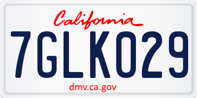 CA license plate 7GLK029