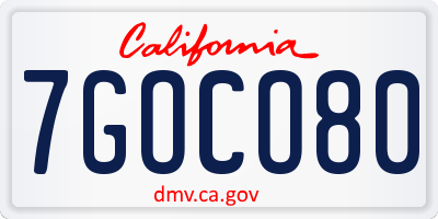 CA license plate 7GOCO80