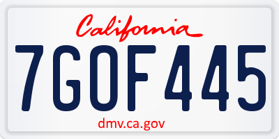 CA license plate 7GOF445