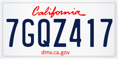 CA license plate 7GQZ417