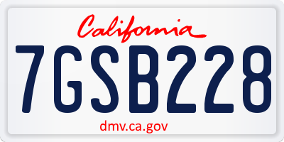 CA license plate 7GSB228