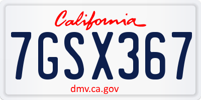 CA license plate 7GSX367
