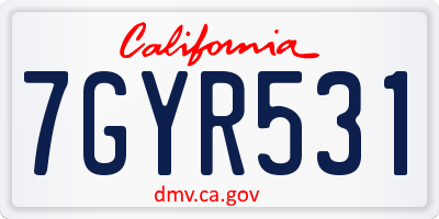 CA license plate 7GYR531