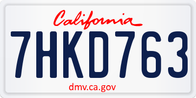 CA license plate 7HKD763
