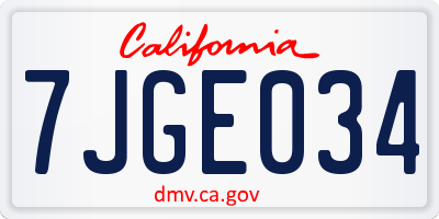 CA license plate 7JGE034