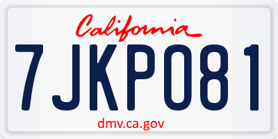 CA license plate 7JKPO81