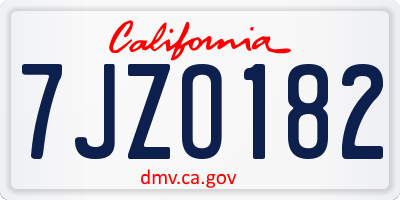 CA license plate 7JZO182