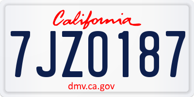 CA license plate 7JZO187