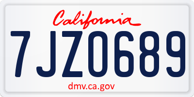 CA license plate 7JZO689