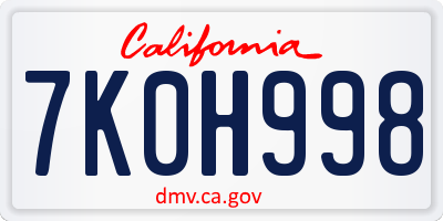 CA license plate 7K0H998