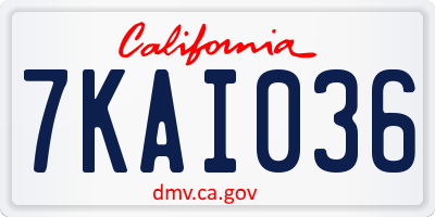 CA license plate 7KAI036