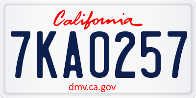 CA license plate 7KAO257