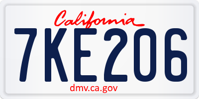 CA license plate 7KE206