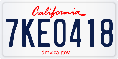 CA license plate 7KEO418