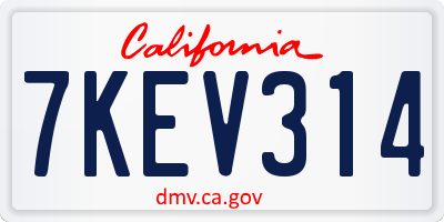 CA license plate 7KEV314