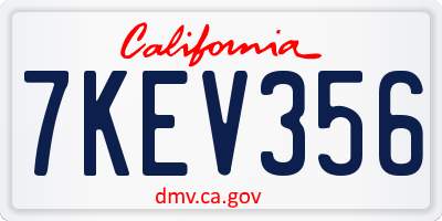 CA license plate 7KEV356