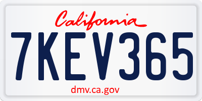 CA license plate 7KEV365