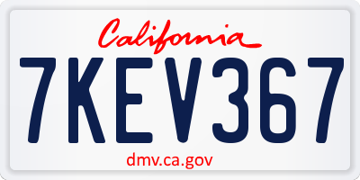 CA license plate 7KEV367