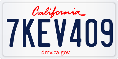 CA license plate 7KEV409