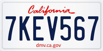 CA license plate 7KEV567