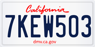CA license plate 7KEW503