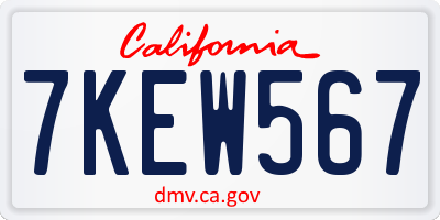 CA license plate 7KEW567