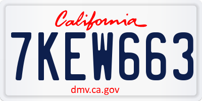 CA license plate 7KEW663