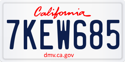 CA license plate 7KEW685