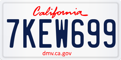 CA license plate 7KEW699
