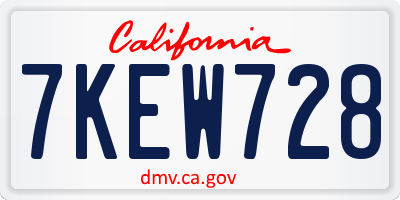 CA license plate 7KEW728