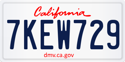 CA license plate 7KEW729