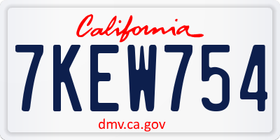 CA license plate 7KEW754