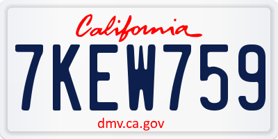 CA license plate 7KEW759