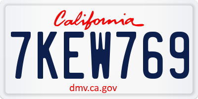 CA license plate 7KEW769