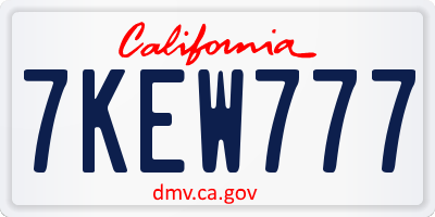 CA license plate 7KEW777