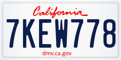CA license plate 7KEW778