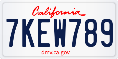 CA license plate 7KEW789