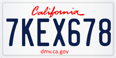 CA license plate 7KEX678