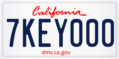 CA license plate 7KEY000