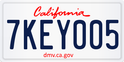 CA license plate 7KEY005