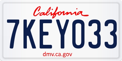 CA license plate 7KEY033