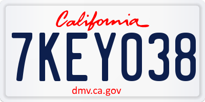 CA license plate 7KEY038