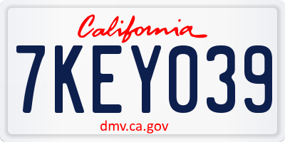 CA license plate 7KEY039