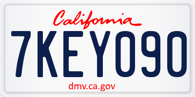 CA license plate 7KEY090