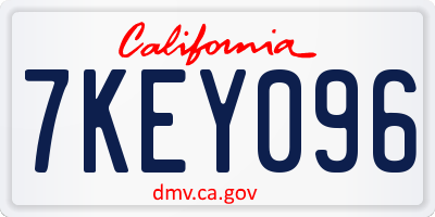 CA license plate 7KEY096