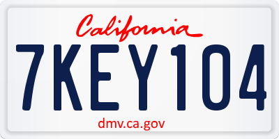CA license plate 7KEY104