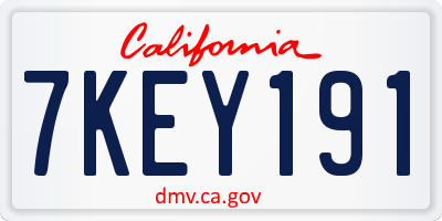 CA license plate 7KEY191