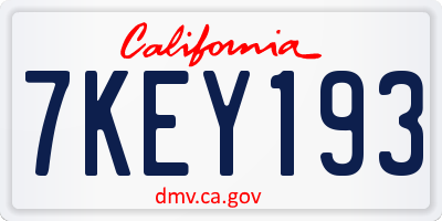 CA license plate 7KEY193