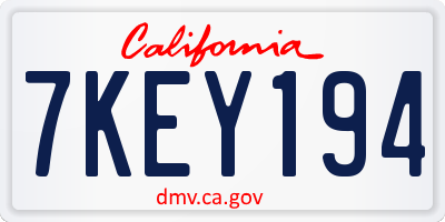 CA license plate 7KEY194