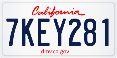 CA license plate 7KEY281